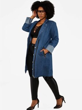 Ashley Stewart Denim Jacket Mid Length Zip & Button Front Women’s Size 18/20